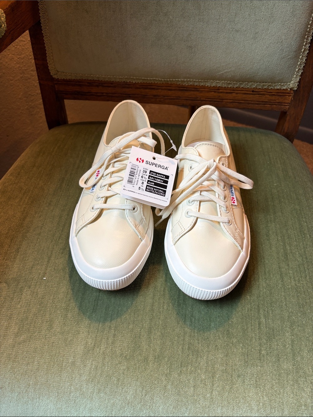 Superga Cream Leather Low-Top Lace-Up Sneakers Women 39EU/8US. New with tags.